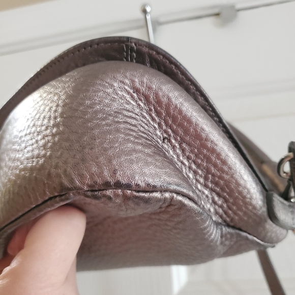 Cole Haan Metallic Gunmetal Pebbled Leather Shoulder Bag/ crossbody - Picture 7 of 16